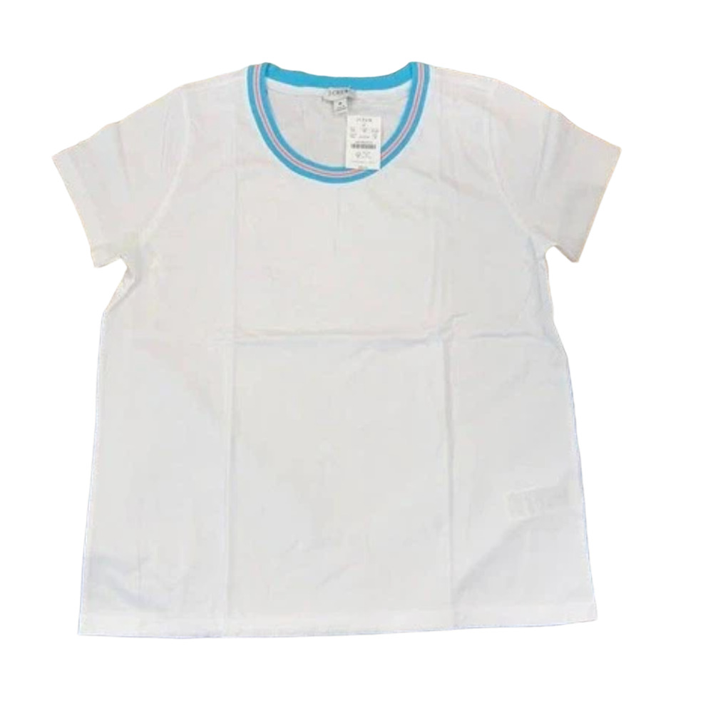 NWT J. Crew White W/Blue & Pink Striped Ringer Cotton Tee